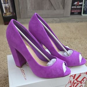 Alba Women's Purple Suede Peep-Toe Block Heel Pumps